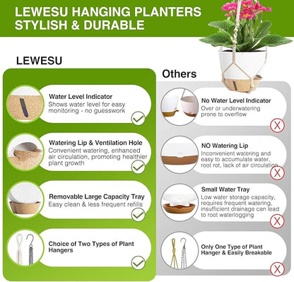 Set of 2 Hanging Planters for Indoor Plants with Self Watering Includes Hanging Pots and 2 Types Plant Hangers, Outdoor Hanging Baskets Holder for Home Garden, 10 Inch Oyster White