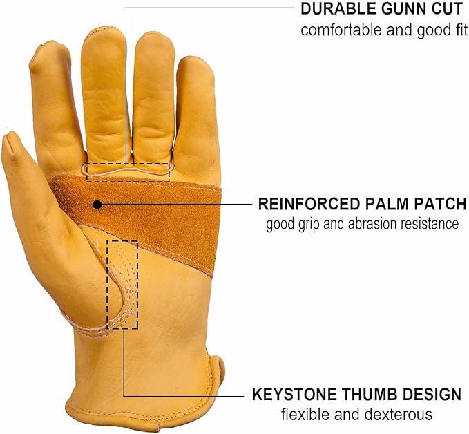 OZERO Gardening Work Gloves Men,3 Pairs Insulated Heavy Duty Cut Resistant Thorn Proof Leather Cowhide Mens Women Mechanic Garden Gloves for Driving Welding-Large