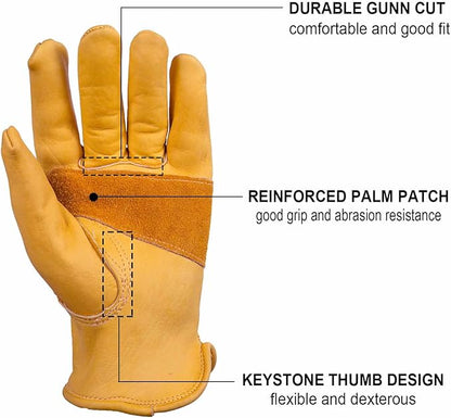 OZERO Gardening Work Gloves Men,1 Pair Insulated Heavy Duty Cut Resistant Thorn Proof Leather Cowhide Mens Women Mechanic Garden Gloves for Driving Welding-Medium