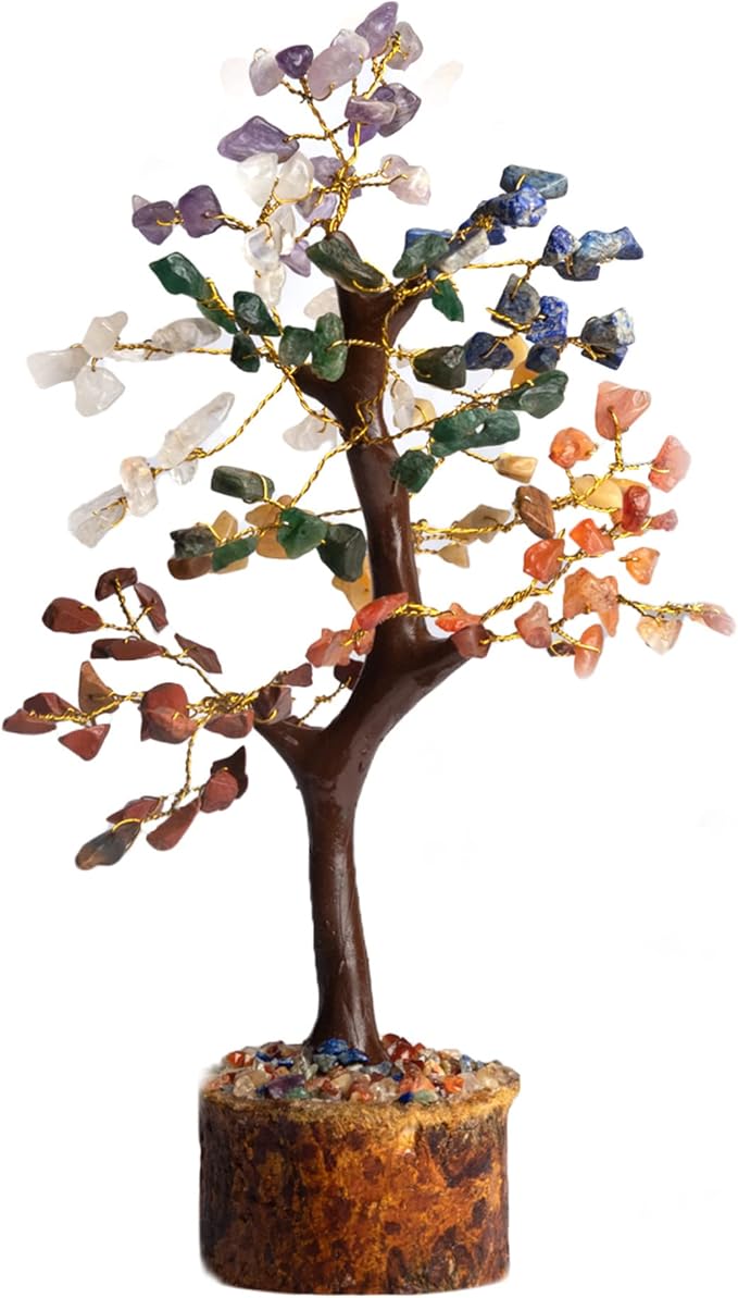 WC 7 Chakra Tree for Positive Energy Home Decorations and Healing Crystal Tree with M-Seal & Golden Wire | Money Tree | Crystal Decor | Multi Crystal | Feng Shui Decor (150 Beads)