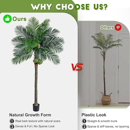 8FT Big Faux Tropical Phoenix Trees Large Artificial Palm Tree Indoor Outdoor Realistic Floor Plants Tall Fake Plant for Home Living Room Office Decor Porch Outside Patio arboles para decoracion