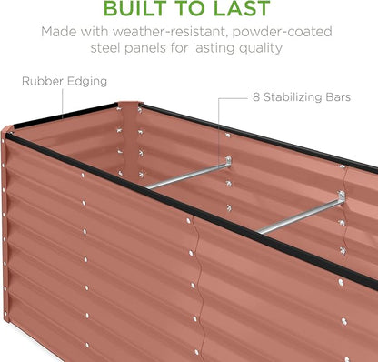 Best Choice Products 8x2x2ft Raised Outdoor Metal Garden Bed, Rectangular Planter Box for Herbs, Flowers, and Deep Root Vegetables w/ 240 Gallon Capacity - Terracotta