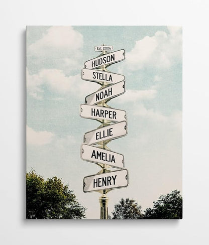 Personalized Family Street Sign Multi-Name Canvas, Custom Date Of Birth With Names Poster, Street Signs Customized, Best Gifts For Mom/Dad, Birthday, Christmas Gift For Family #17