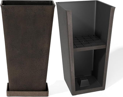 LA Jolie Muse Tall Outdoor Planters Set of 2, 20 inch Large Tapered Square Planters for Indoor/Outdoor Plants, Large Outdoor Flower Pots for Front Door, Patio and Deck