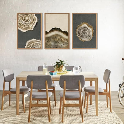 Ausril Tree Ring Framed Canvas Wall Art Set of 3- Brown and Gray Abstract Wood Tree Ring Print, 16"×24" Modern Wall Decor for Living Room, Bedroom, Office - Vintage Minimalist Gray Wood Painting