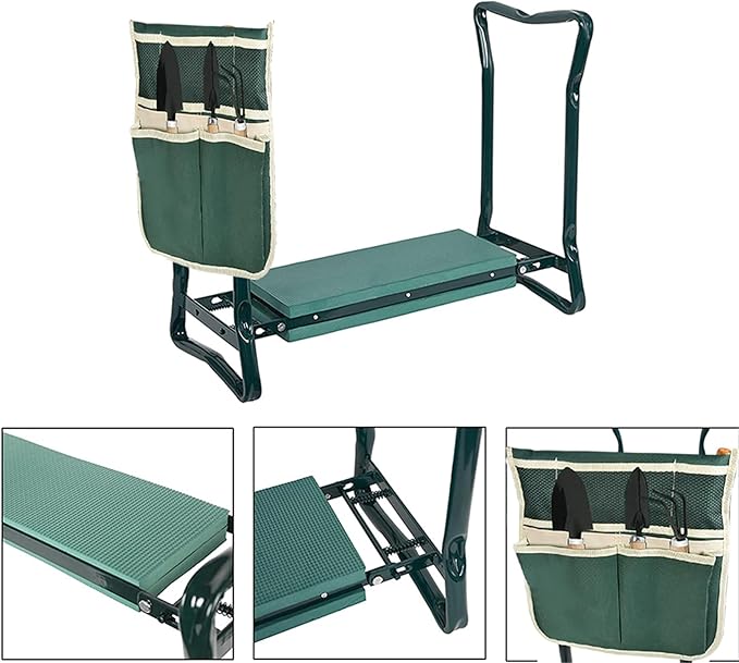 Garden Kneeler Seat Gardening Stool Bench Foldable Portable Knee Stools with Tool Bag Pouch Soft EVA Foam Kneeling Pad