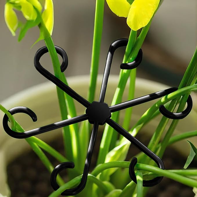 4Pcs Plant Stem Supports, Reusable Plastic Plant Accessories Indoor, Monstera Plant Support for Climbing Houseplants, Stakes Trellis Stem Hook Growth Tools for Neat Garden Arrangement(Black)