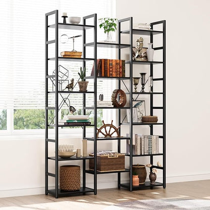 NUMENN 6-Tier Bookshelf Triple Column Bookcase with 17 Adjustable Open Display Shelves, Modern Book Shelves，Rustic Industrial Style Bookshelves for Bedroom, Living Room and Home Office, Black