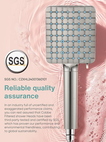 Cobbe Filtered Shower Head with Handheld, High Pressure 6 Spray Mode Showerhead with Filters, Water Softener Filters Beads for Hard Water - Remove Chlorine - Reduces Dry Itchy Skin, Brushed Nickel