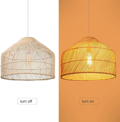 Arturesthome 1 Light Pendant Light Lampshade,Wicker Rattan Hanging Light Fixture Chandelier for Kitchen Island Dining Room Entryway Hallway W 16.5"*H 13"