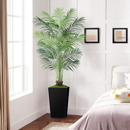 7ft Artificial Palm Tree with Black Planter-Tall Artificial Indoor Plants, Fake Tropical Palm Tree, Faux Silk Plants for Home Office Living Room Bedroom Modern Decor