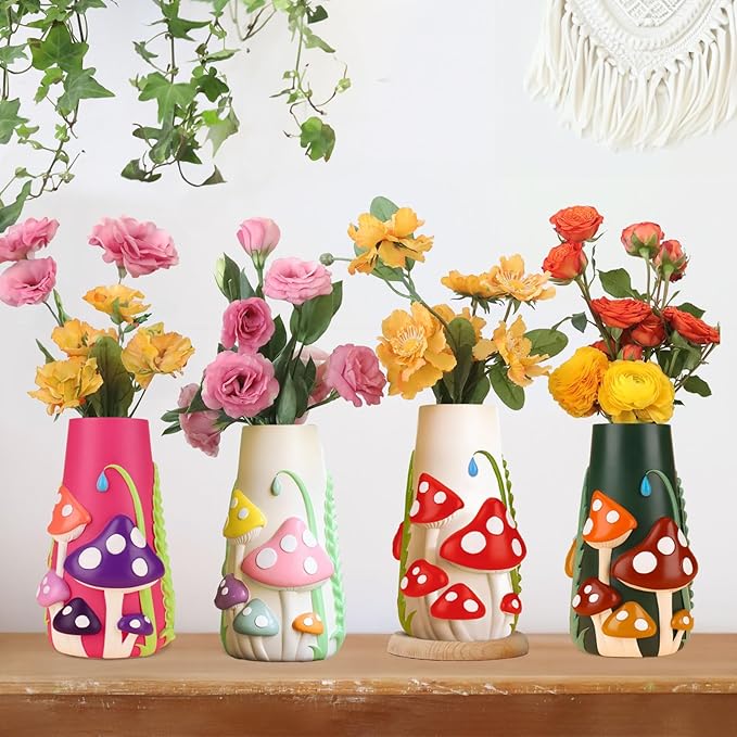 GUGUGO Mushrooms Vase for Flower, 8 Inch Tall Rainbow Funky Mushroom Decor, Unique Vases for Flowers, Cute Room Decor Aesthetic (B)