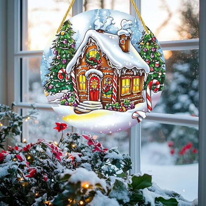 Acrylic Window Hanging Snowhouse Christmas Stained Panel Window Decoration for Outdoor Indoor Garden Yard Home Winter Decor 12 Inch
