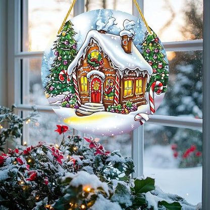 Acrylic Window Hanging Snowhouse Christmas Stained Panel Window Decoration for Outdoor Indoor Garden Yard Home Winter Decor 12 Inch