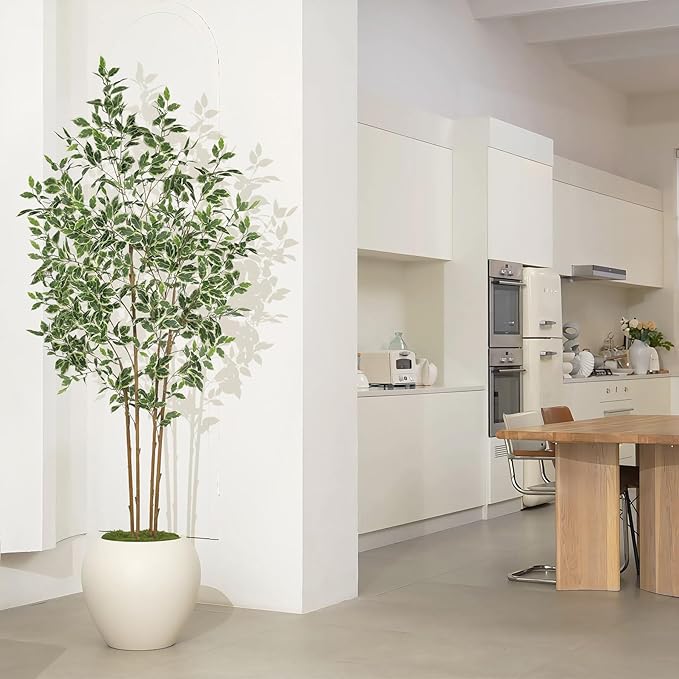 Ficus Tree Artificial 7ft - Artificial Ficus Trees Indoor with Natural Trunk and Lifelike Leaves - Faux Ficus Tree for Home Office Corner Indoor Decor