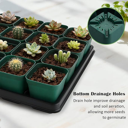 2.8 inch (7CM) Square Nursery Pots 120pcs (Green) and 24 Cell Nursery Pots Trays 5 Pack, Plastic Seedling Starter Tray with Drain Holes for Carrying and Holding Plant Pot(17"x11"x1.6")