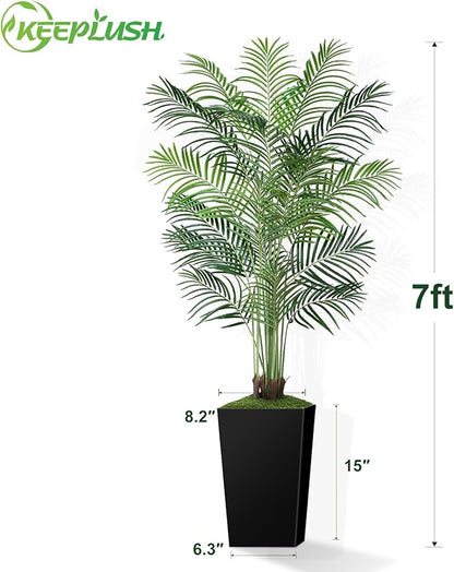 7ft Artificial Palm Tree with Black Planter-Tall Artificial Indoor Plants, Fake Tropical Palm Tree, Faux Silk Plants for Home Office Living Room Bedroom Modern Decor