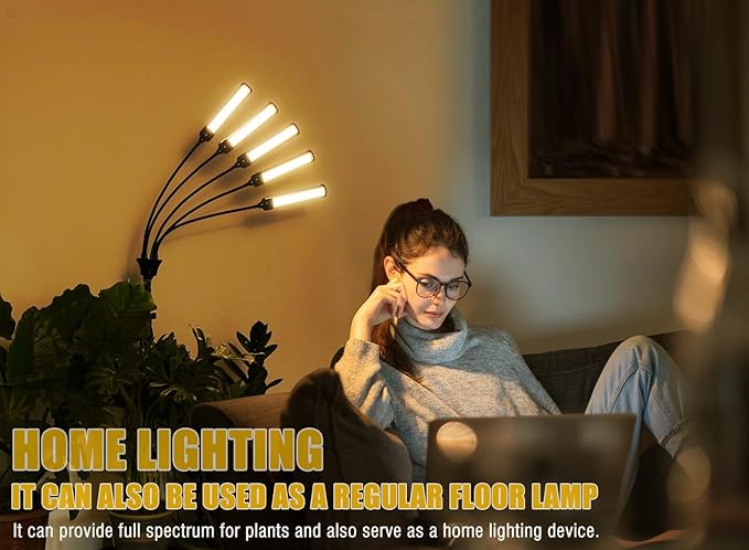LED Grow Light Coverage and Upgraded Larger Board, Full Spectrum Grow Lamps for Indoor Hydroponic Growing Light with High PPFD (5 Branches)