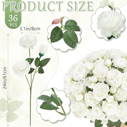 36 Bundles Artificial Flowers Peonies Roses Fake Bouquet for Wedding Bridal Shower Valentine's Day Decorations Fake Floral Arrangements Table Centerpieces Home Decor(White)