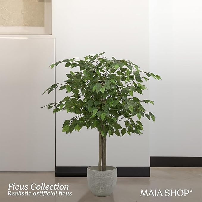 Maia Shop 3ft 5in Artificial Ficus Tree Plant for House, Apartment or Office – Realistic Fake Indoor Plants for Living Room, Kitchen, Bedroom, Entryway or Bathroom – Faux Greenery for Home Décor