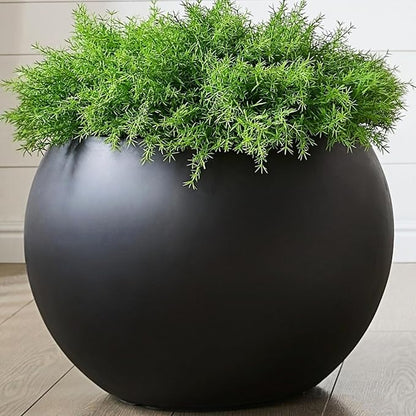 21.3" D Fiberstone Extra Large Planter, Black 16.6" Pot Opening x 14.8" H, Spherical Flower Pot with Drainage Hole, Weather Resistance Indoor Outdoor Planters