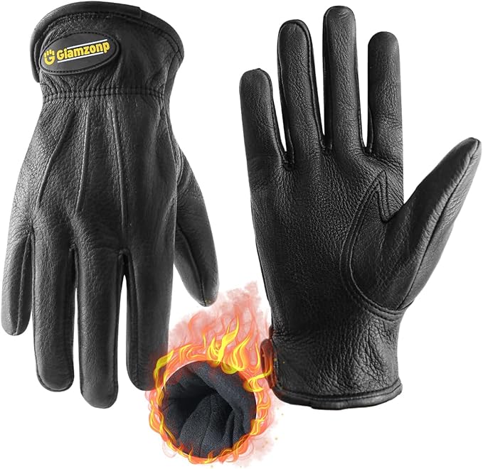 HLDD HANDLANDY Winter Work Gloves, Insulated Leather Work Glove with Abrasion Protection & Thinsulate Lining for Cold Weather