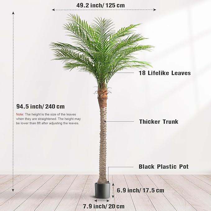 Artificial Phoenix Palm Tree 8ft Tall Outdoor Indoor Decor Fake Plants with 18 Adjustable Leaves, Large Faux Sago Palm Tree for Home Office Living Room Yard Outside Patio Poolside (2, 8ft)