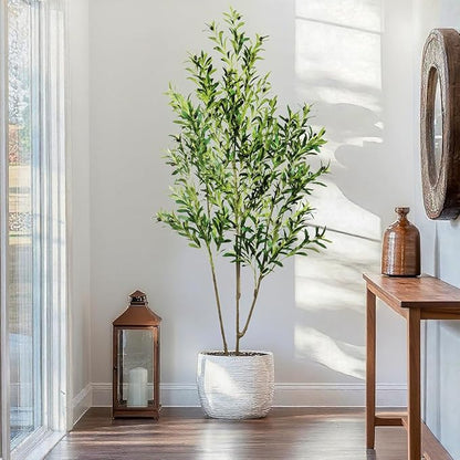 6.56ft Artificial Olive Tree, Faux Olive Tree with Lifelike Fruits, 78.74in Fake Olive Tree with Sturdy Plastic Pot, Artificial Plants for Office Home Living Room Indoor Outdoor Decor