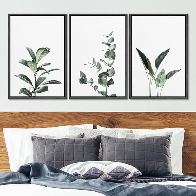 Ashbrook Framed Canvas Print Wall Art Set Green Floral Forest Plant Variety Nature Wilderness Photography Modern Art Minimal Chic Colorful for Living Room, Bedroom, Office - 16"x24"x3 Black