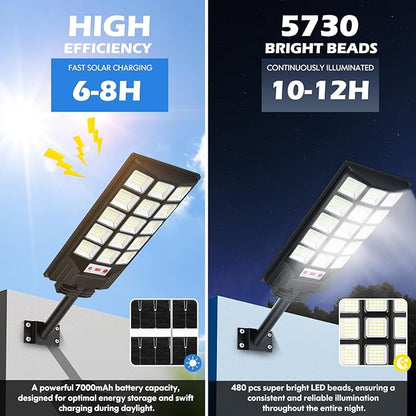 Solar Street Lights Outdoor Waterproof, 25000LM 8500K Motion Sensor Solar Powered Flood Lights with Remote Control, Dusk to Dawn Parking Lot Lights for Outside,Yard, Garden, 2-Pack