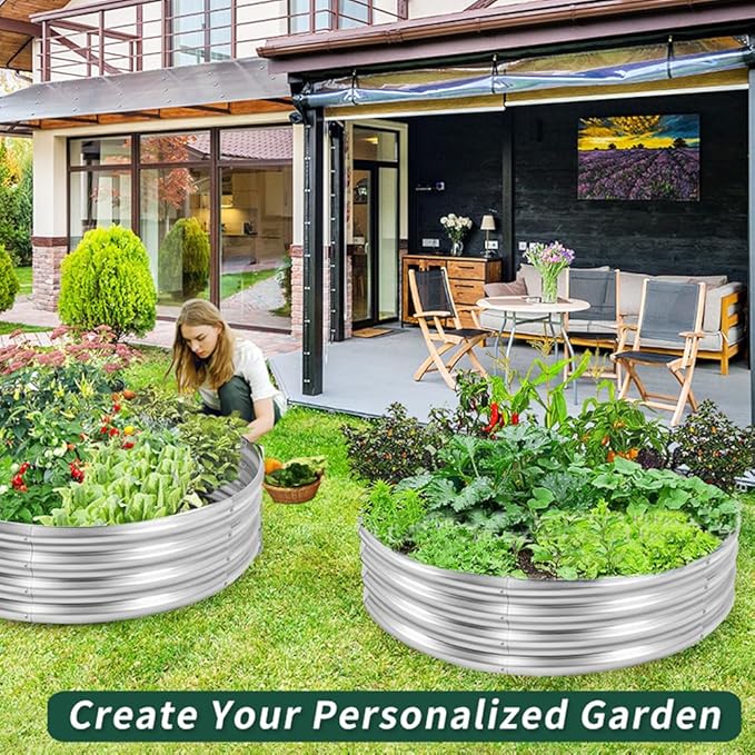 Galvanized Steel Raised Garden Bed, Large Outdoor Metal Planter Box Big Flower Plant pots for Patio Backyard Porch Deck Planting Flowers Vegetables and Herbs (Silver, 2 ft)
