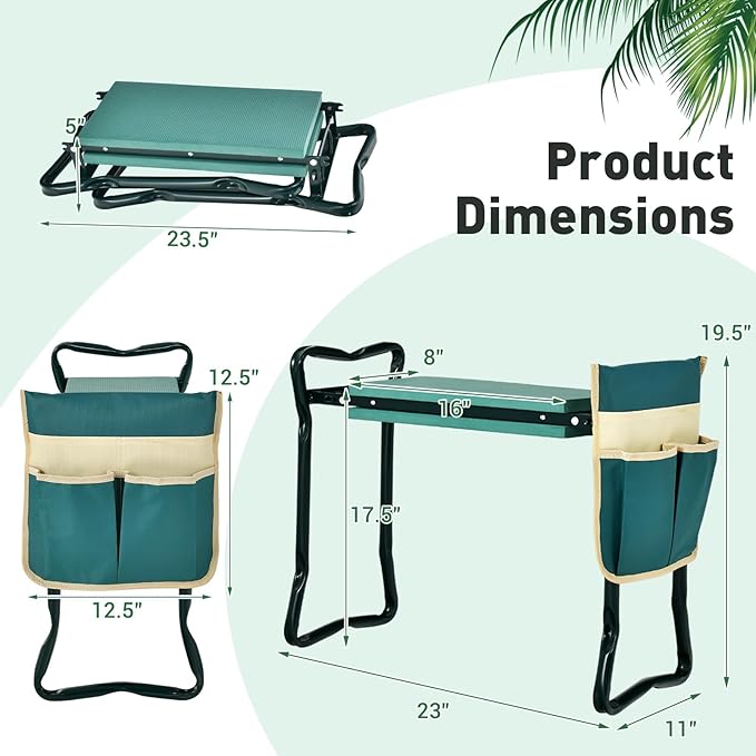 Giantex Garden Kneeler & Seat, Folding Gardening Stool, Portable Garden Bench with EVA Foam Pad, Heavy-Duty Metal Frame, Gardening Gift for Women Men Seniors (Holds 330 LBS) (with 1 Bags)