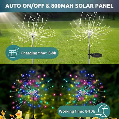 Redefun Solar Fireworks Lights 2 Pack 120 LEDs Solar Garden Outdoor Lights, 8 Modes Tall Sparkler Yard Light Waterproof Dandelion String Light for Outside Patio Pathway Decorations - Multicolor