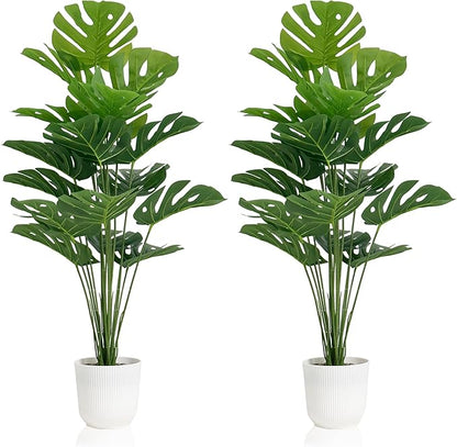 SAJANDAS Set of 2 Artificial Monstera Deliciosa Plants in Pots, Fake Tropical Trees with Greenery Leaves Stems, 32 Inch Faux Swiss Cheese Floor Plants for Home Porch, Garden, Office, Store Decor