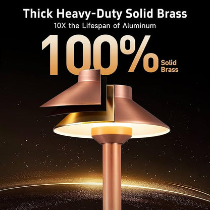 Gardenreet Low Voltage Landscape Lighting Brass, 12v Pathway Lights Waterproof, Hard Wired Path Light Outdoor, Mushroom Copper for Exterior Area Patio House with 3W 270LM 3000K G4 Bulb (6 Pack)