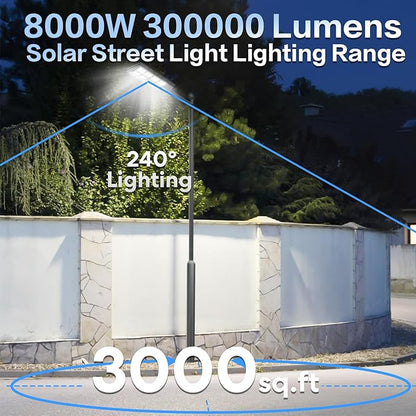 8000W Solar Street Lights Outdoor Waterproof, Dusk to Dawn Solar Lights Outdoor with Motion Sensor and Remote Control for Yard, Parking Lot, Garage, Street, 1 Pack