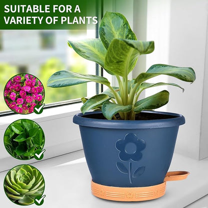 Plant Pots, Flower Pots for Indoor/Outdoor Plants, Self Watering Plastic Planters Pots with Drainage Holes, Saucer & Reservoir, Decorative Nursery Planting Pots(10 Inch Set of 4)
