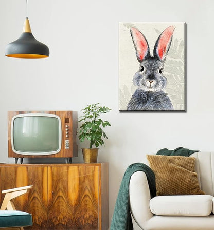 BLINFEIRU Bunny Wall Art Framed Canvas Print, Easter Bunny Poster for Nursery Kids Room Decor, Funny Cute Rabbit Picture, Modern Home Artwork 12x16 Inch