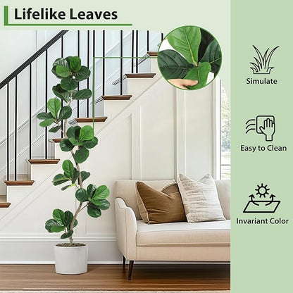 Artificial Fiddle Leaf Fig Tree, 5ft Faux Ficus Tree with Black Nursery Planter, Fake Plant for Home, Office, Living Room
