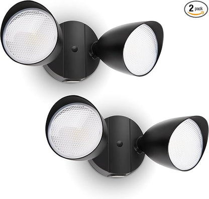 UME 2-Packs 2500 Lumen 32 Watt 28 LED Dual-Head Floodlight Outdoor, Full Metal Design, Waterproof Exterior Security Wall Light 5000K for Patio, Garden, Yard-Black