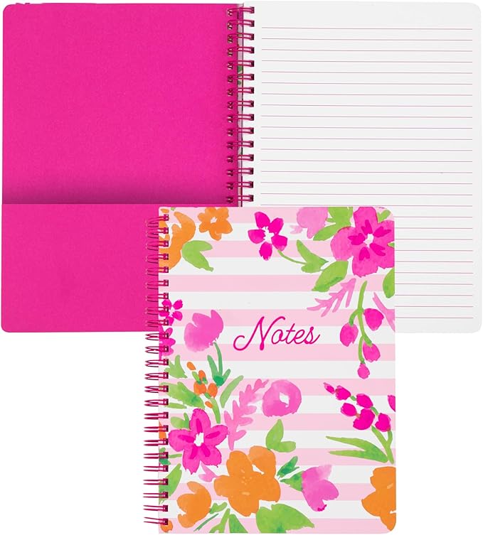 Steel Mill & Co Cute Mini Spiral Notebook, 8.25" x 6.25" Journal with Durable Hardcover and 160 Lined Pages (Watercolor Flowers)