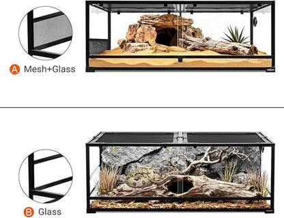REPTI ZOO 85 Gallon Glass Reptile Terrarium 48" x 24" x 18", 2 in 1 Detachable Terrarium with Double Hinge Door & Top Screen Ventilation, Reptile Habitat Tank for Bearded Dragon, Ball Python, Gecko