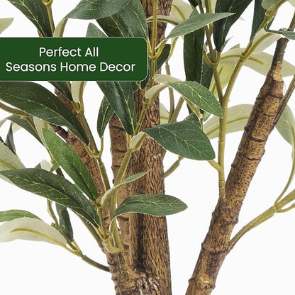 Artificial Fake Olive Tree 6FT Tall 2Pack Faux Silk Olive Tree for Home Living Room Office Decor Faux Artificial Plants Indoor Fake Potted Plants with Fruit & Free Moss