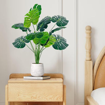Artificial Palm Tree Leave Plants - 2PCS 28'' Tall Fake Plant Monstera Leaf Indoor Outdoor, Large Faux Floor Plant for Living Room, Bedroom Plants Decor, Bathroom Farmhouse Home House Decor