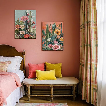 RUMSICH 2Pieces Mexican Cactus Canvas Wall Cover Art Vintage Desert Floral Wall Decor Paintings Southwestern Artwork Pictures Bohemian Botanical Posters Print Bedroom Bathroom Office Decor 12×16 Inch