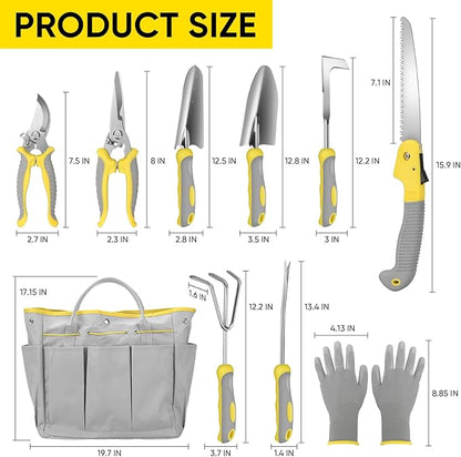Blumway Garden Tool Sets, 10 Piece Heavy Duty Gardening Tool Set, Stainless Steel Gardening Hand Tools with Garden Tool Bag, Garden Tool Kit for Gardening Supplies,Ideal Garden Gifts for Women Men