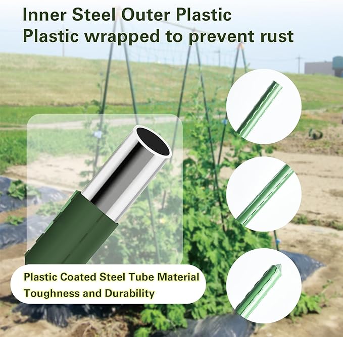 Plant Stakes 57 inch, Approx 5ft Steel Garden Stakes 25 Pack, Sturdy Plant Support for Climbing Plants, Tomatoes, Beans, Cucumbers, Peppers, Flowers, Strengthen and Stem Grow Better