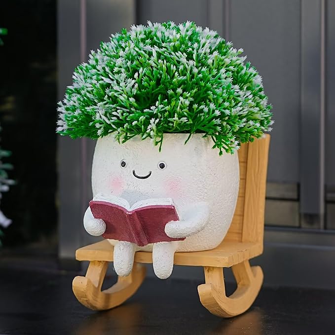Adorable Rocking Chair Succulent Planter - Cute Small Flower Pot for Plants, Home Décor & Office Desk Decorations (Drainage Hole Included)