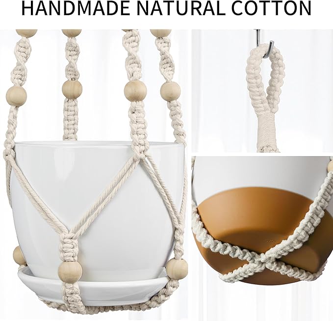 Macrame Plant Hanger - Fits 4 to 13 inches Pots for Indoor Outdoor, 35"/29"/23" Different Sizes Set, Ivory (POTS NOT Included)
