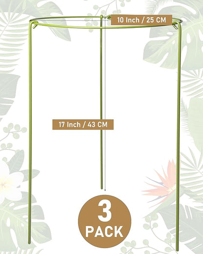 3-Pack Heavy Duty Plant Support Stakes, Metal Plant Ring Cages for Indoor Outdoor Plants, Adjustable Garden Stakes for Peonies, Monstera, Pothos, Hydrangea, Vines & Potted Plant (10" W x 17" H)